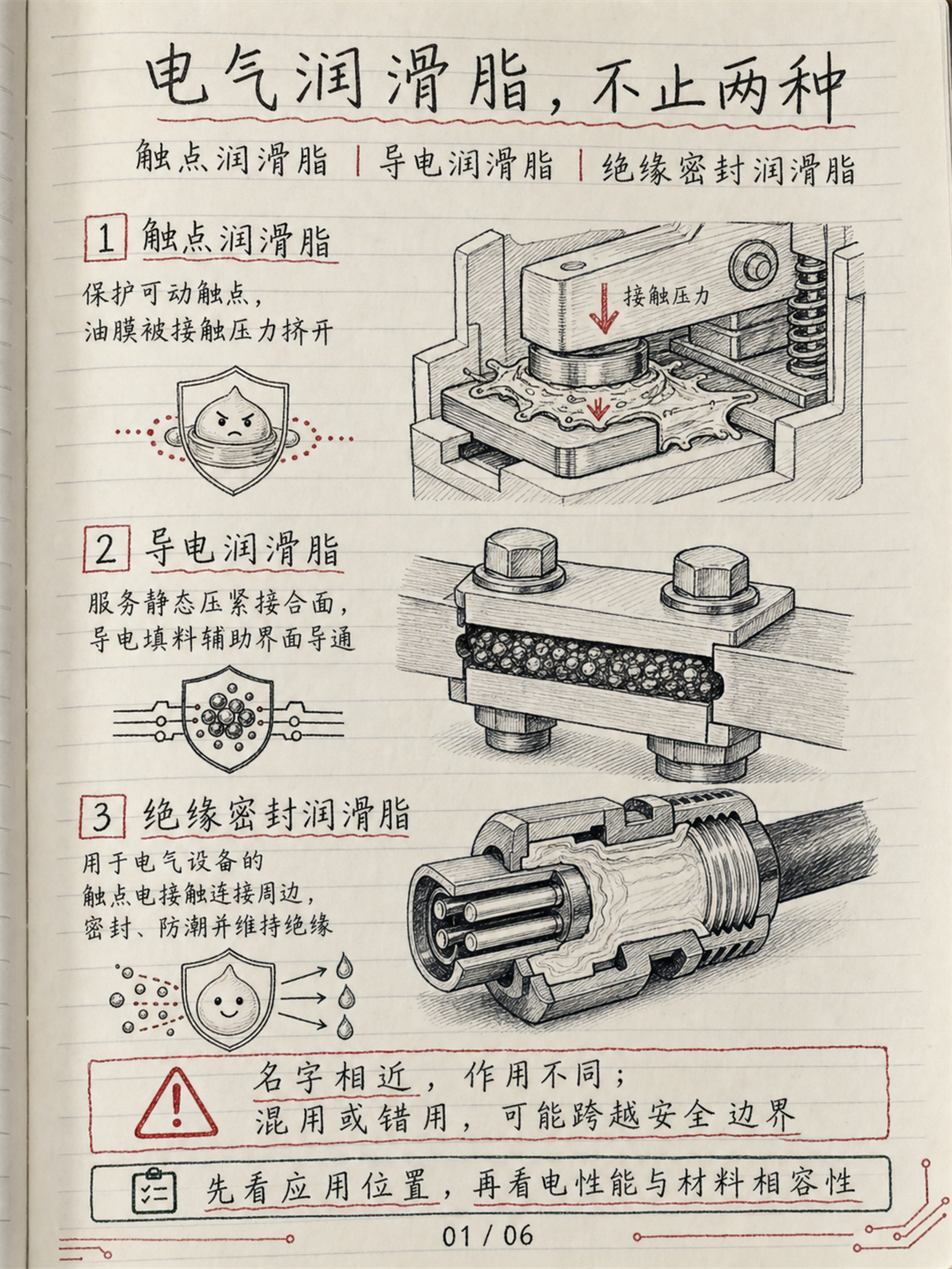电气润滑脂四类基础应用位置总览(触点/静态导电/绝缘密封/轴承导电)